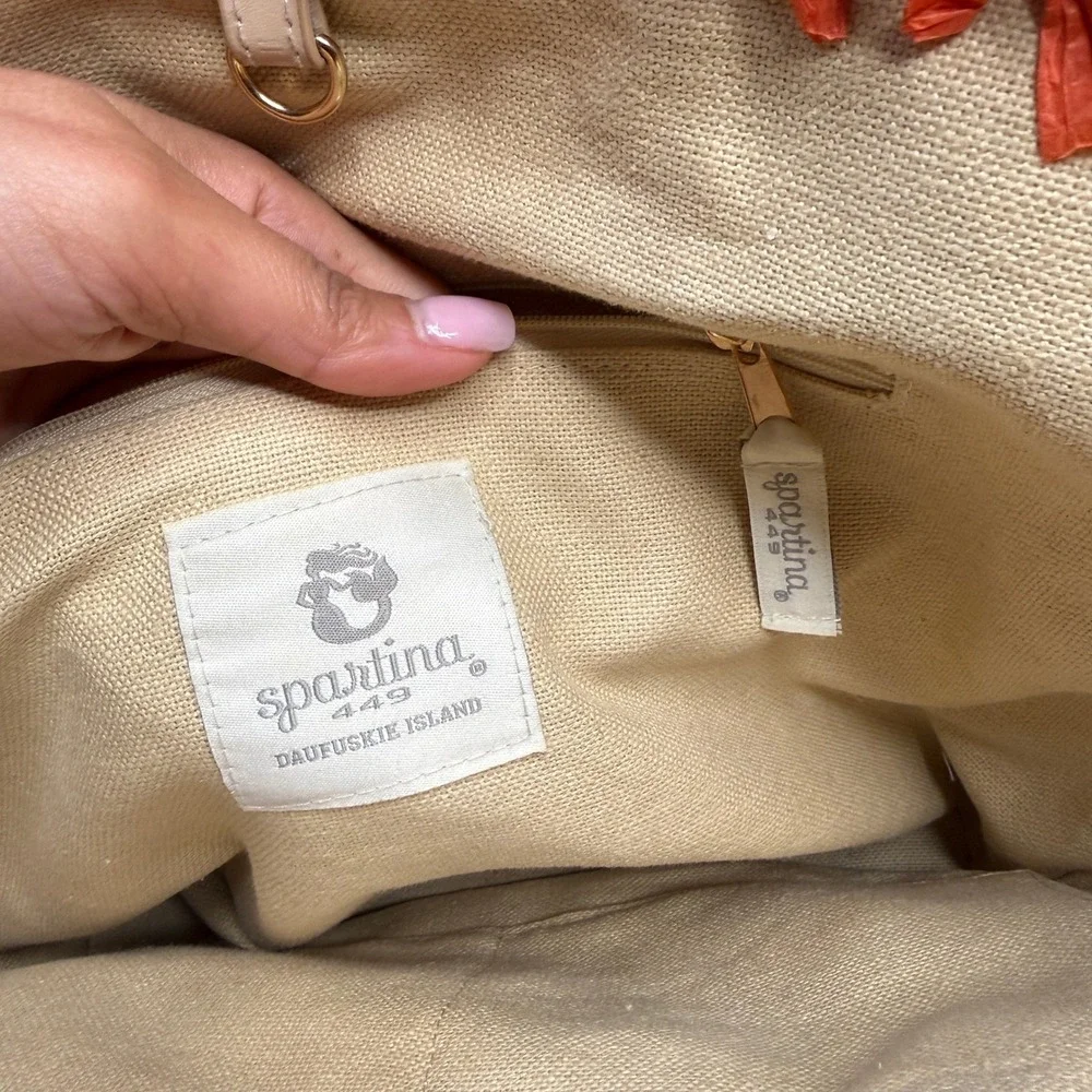 Spartina 449 Daufuskie Island Straw Tote Bag Women's Large Pink Orange Woven - Picture 4 of 9